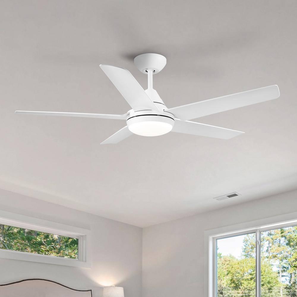 48 in. Indoor White Ceiling Fan with Integrated Dimmable LED Light Kit and Remote Control