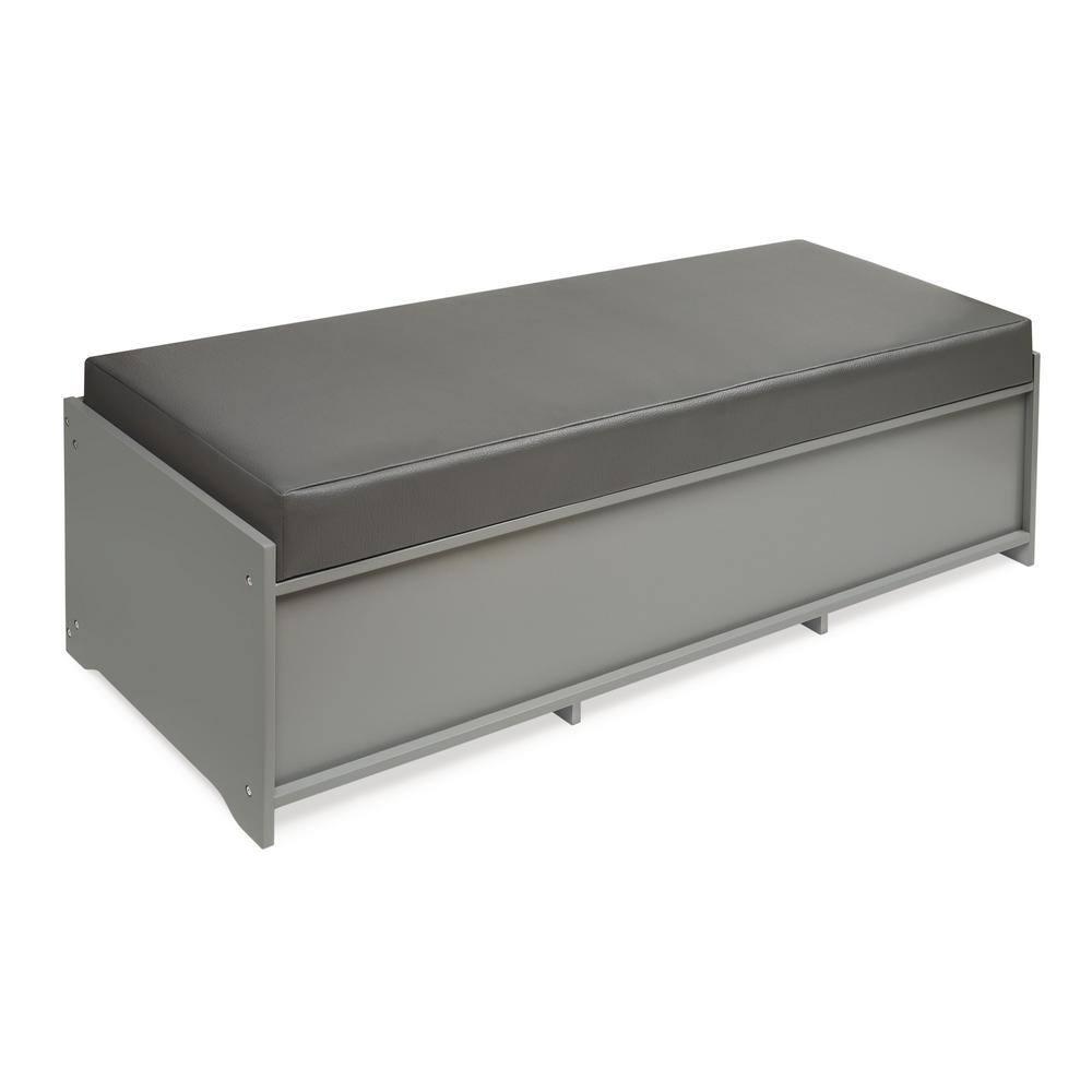 Badger Basket Kid's Storage Bench with Cushion and Three Bins - Gray