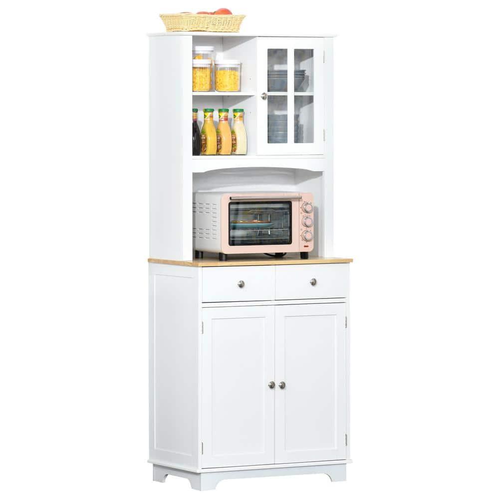 Lark Manor™ HOMCOM Freestanding 67" Kitchen Buffet With Hutch, Pantry Cabinet With Microwave Stand, Adjustable Shelf, 2 Drawers, Cupboard, White