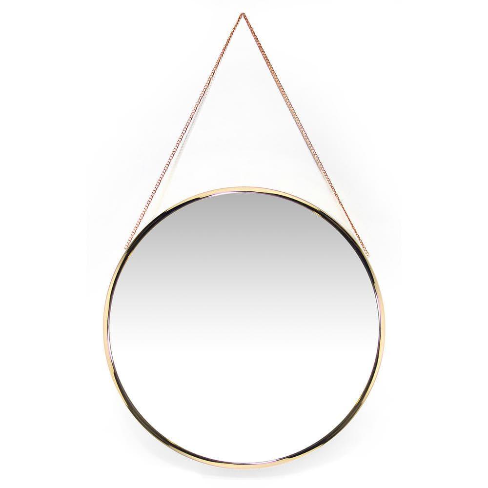17.5" Franc Round Hanging Wall Mirror with Metal Chain Gold - Infinity Instruments: Modern Decor, No Assembly Required