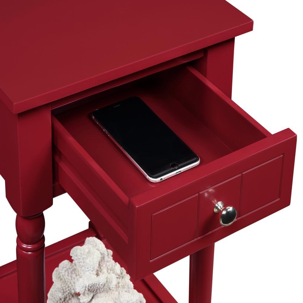 Convenience Concepts French Country Khloe 1 Drawer Accent Table with Shelf, Cranberry Red