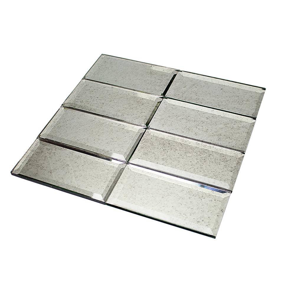 Vintage Mirror 3" x 6" Beveled Glass Brick Look Subway Wall Tile