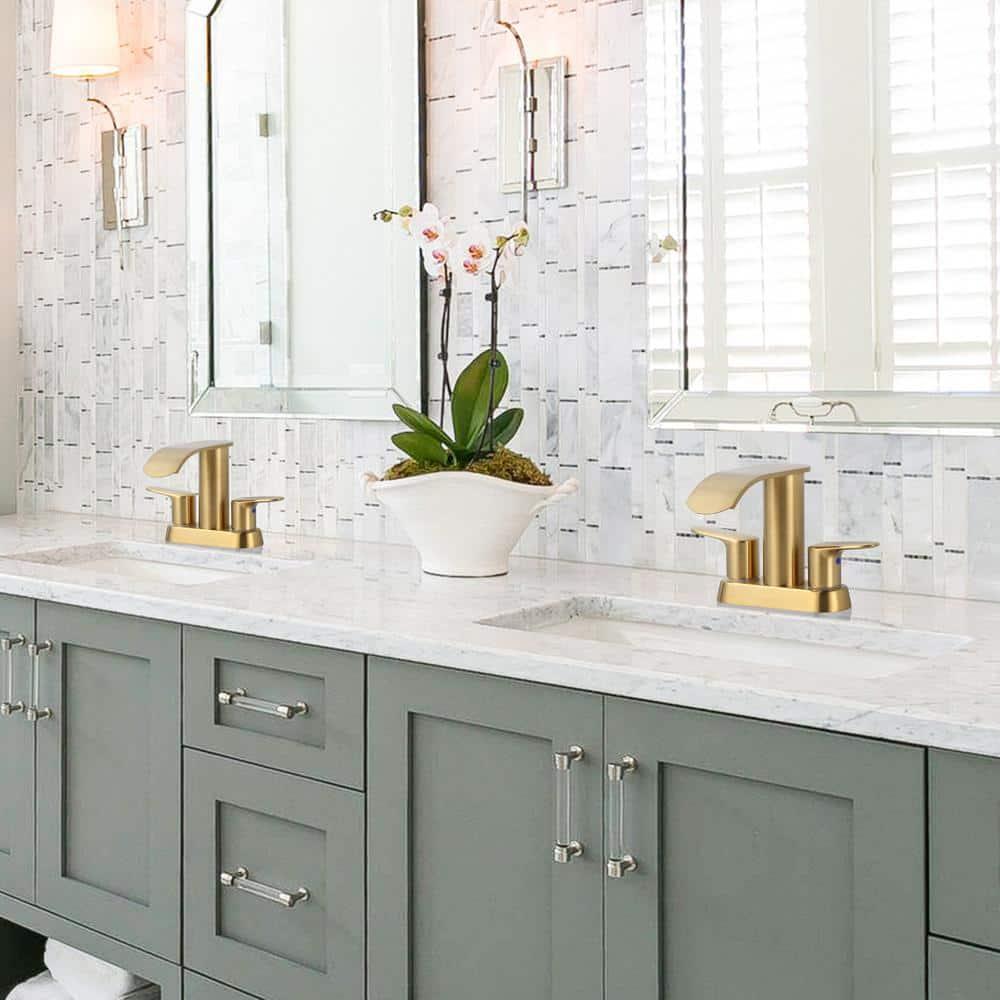 4-inch Centerset Double Handle Waterfall Bathroom Sink Faucet with Pop-up Drain Kit