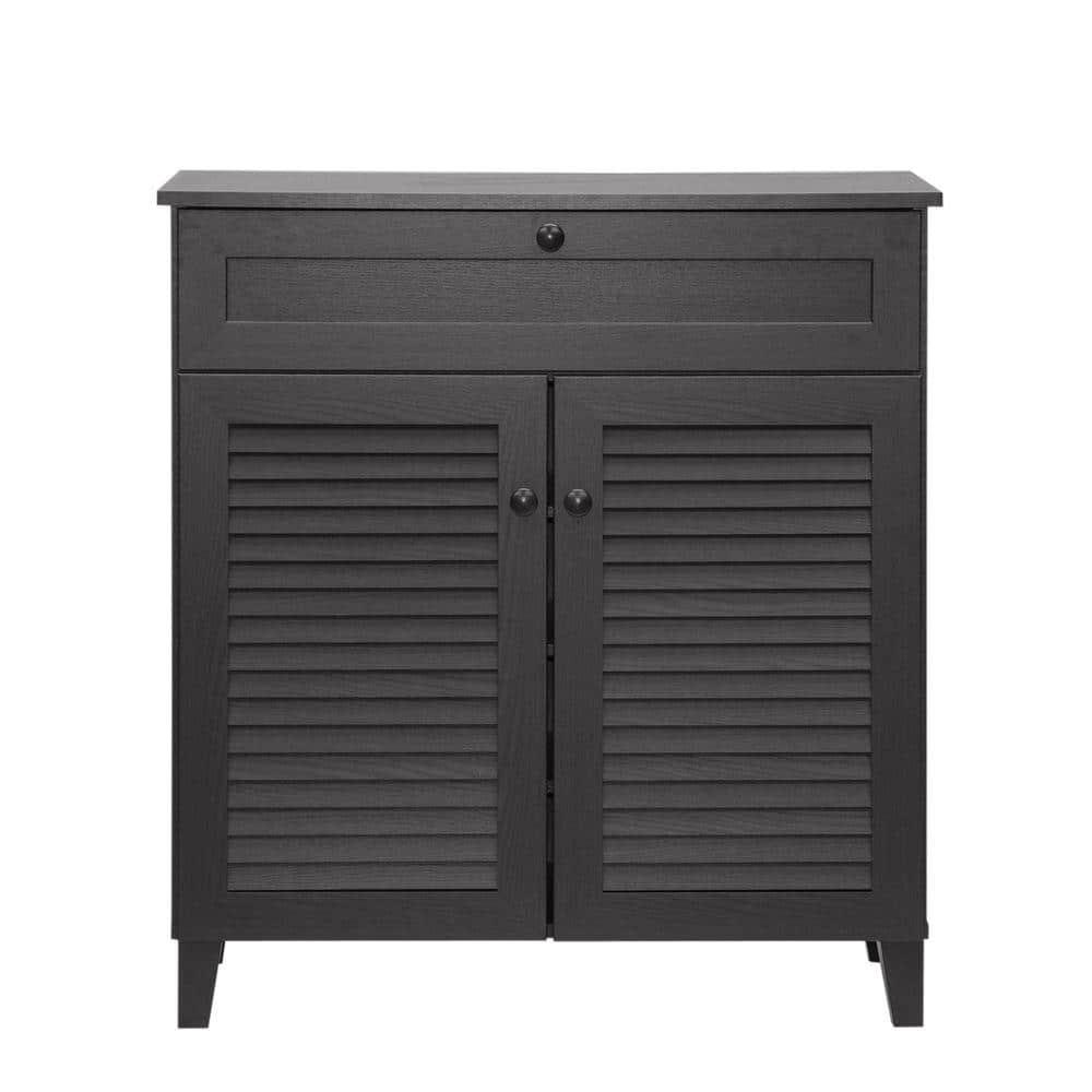 Calvin Shoe - Storage Cabinet - Espresso - Baxton Studio: Modern Organizer with 4 Shelves & Drawer