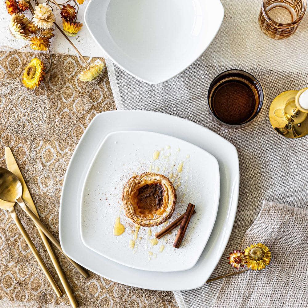 12 pc soft square white dinnerware set (service for 4)