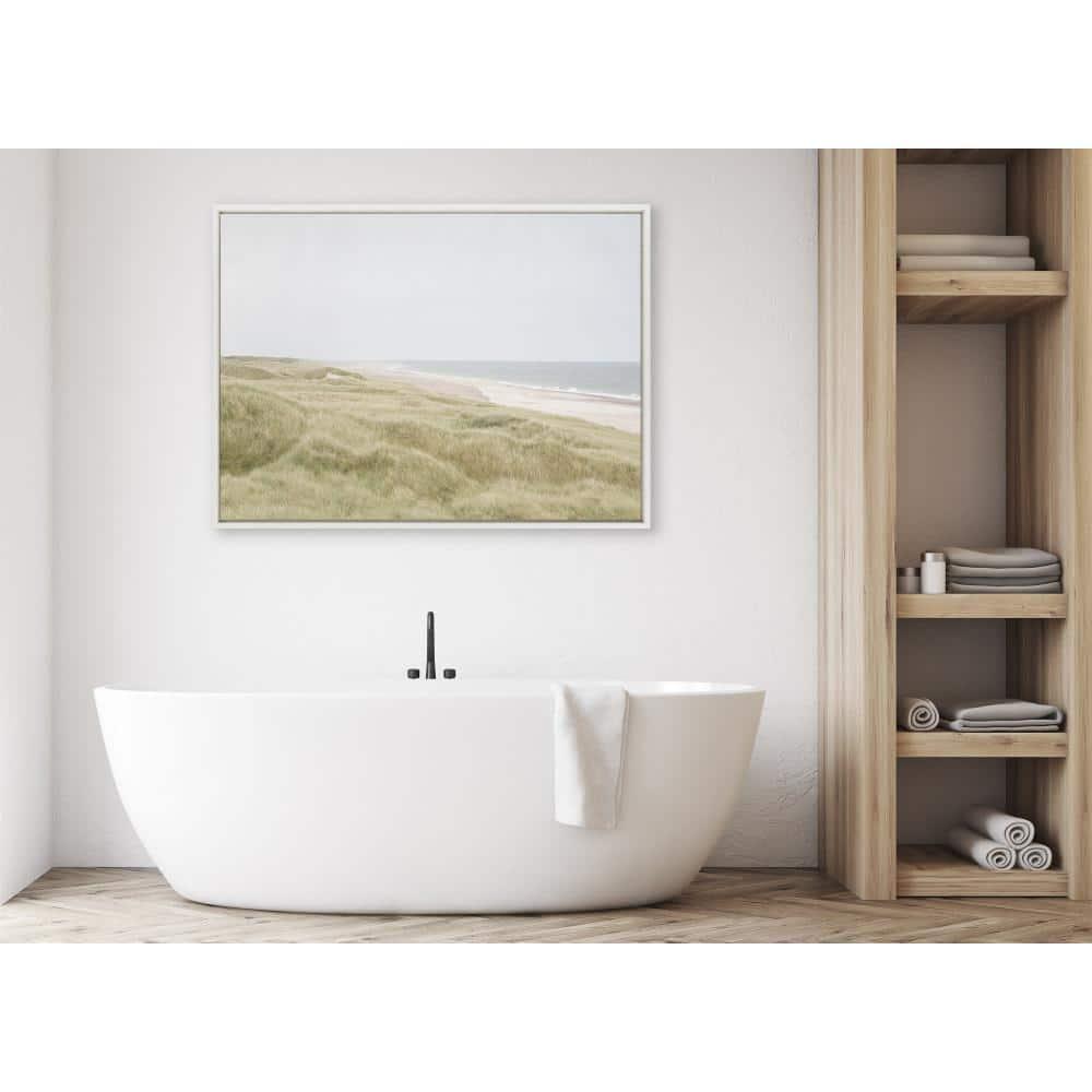 Large White Framed Coastal Landscape Canvas Print