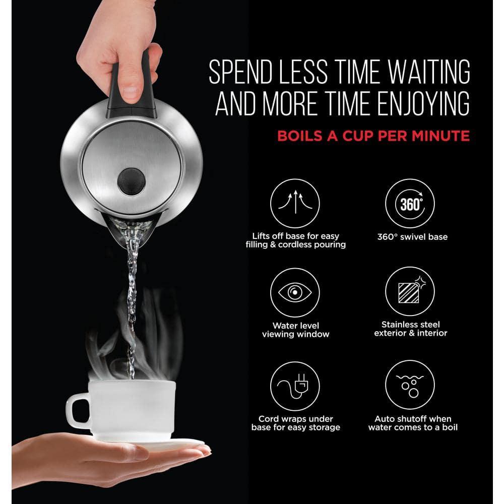 Chefman Rapid Boil 1.7L Electric Kettle w/ Swivel Base, Auto Shut Off - Stainless Steel