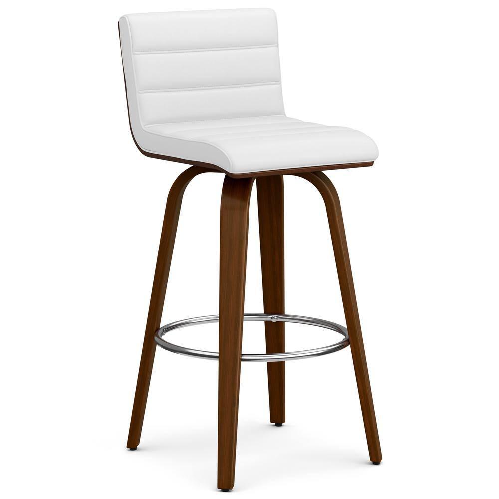 Simpli Home Roland Swivel Upholstered Mid-Century Modern Stool with Padded Seat and Back