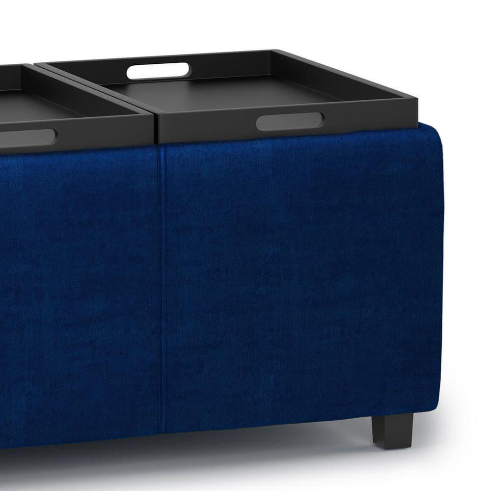 Simpli Home Avalon 42"W Upholstered Storage Ottoman with 3 Flip-Over Serving Trays