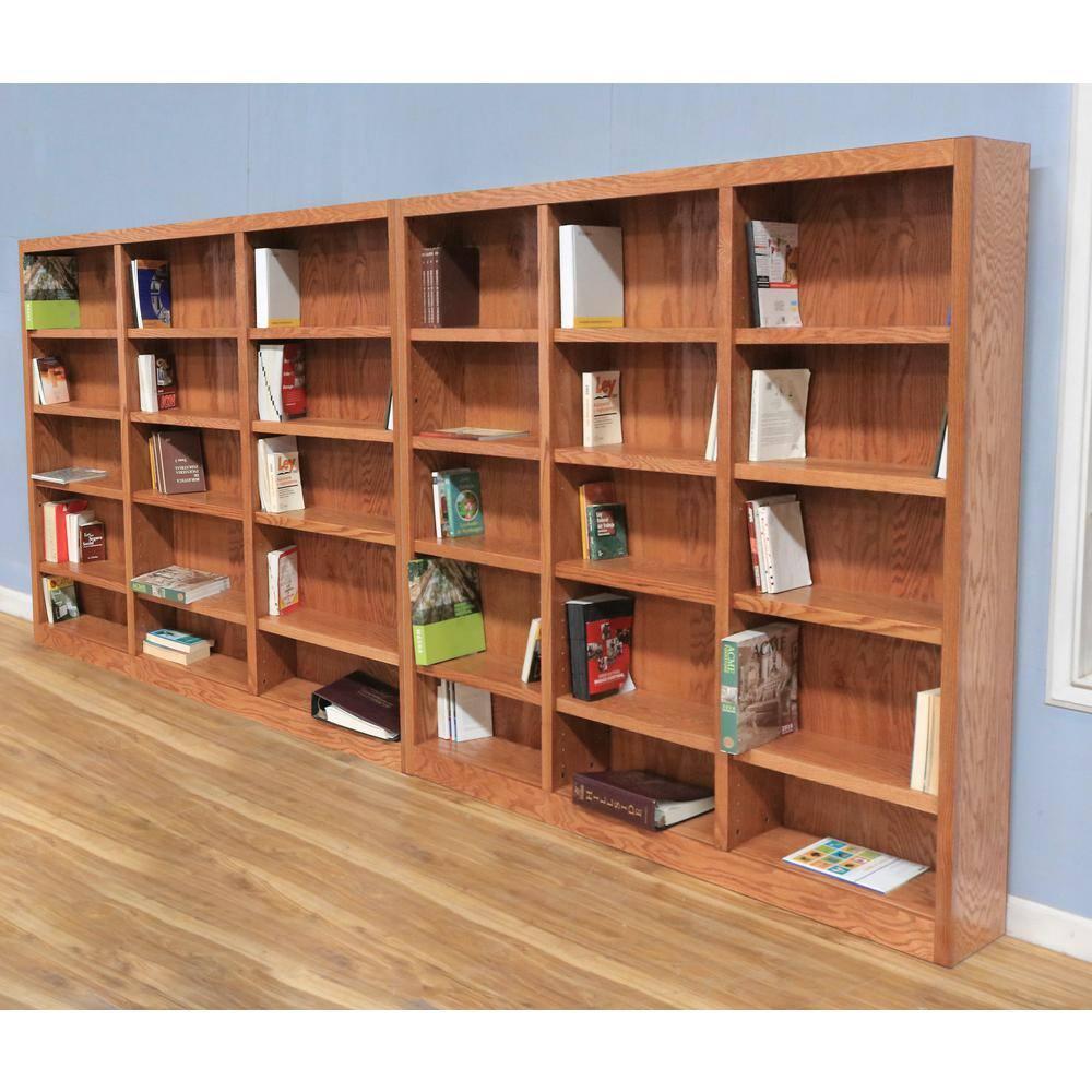 Concepts in Wood Traditional 72" Tall 15-Shelf Triple Wide Wood Bookcase in Oak