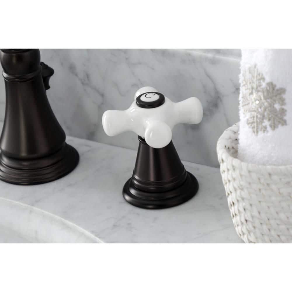 Kingston Brass American Classic Two-Handle 3-Hole Deck Mount Widespread Bathroom Faucet with Pop-Up Drain