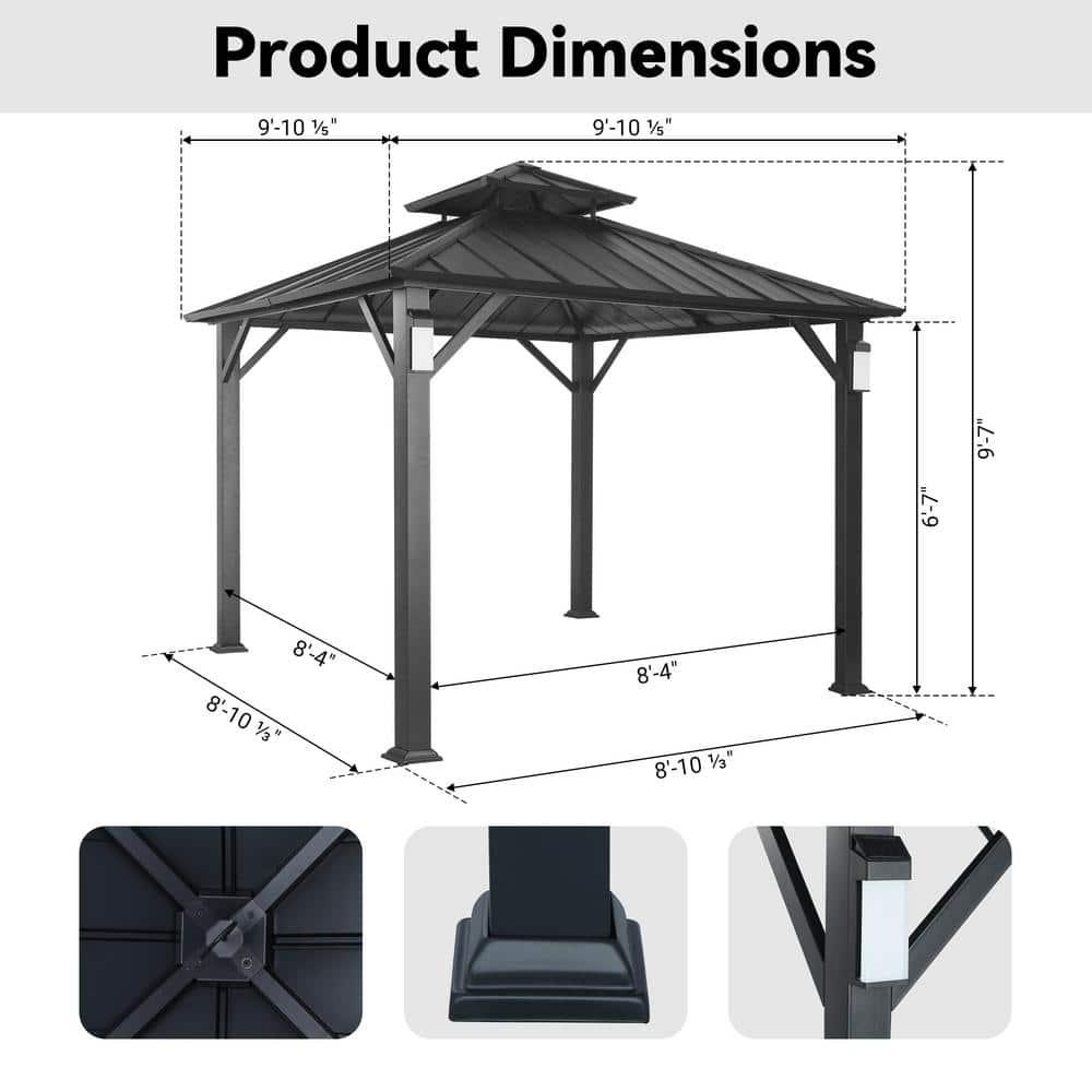 10’ x 10’ Hardtop Metal Gazebo with Modern Shade, Featuring 4 LED Lights, Outdoor Pavilion with Galvanized Steel Roof and Frame, Ideal Patio Gazebo for Backyard, Deck, Garden, and Lawn