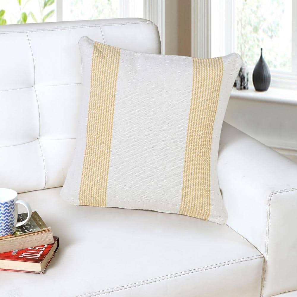 Balanced Yellow / White 20 in. x 20 in. Border Pinstripe Indoor Throw Pillow