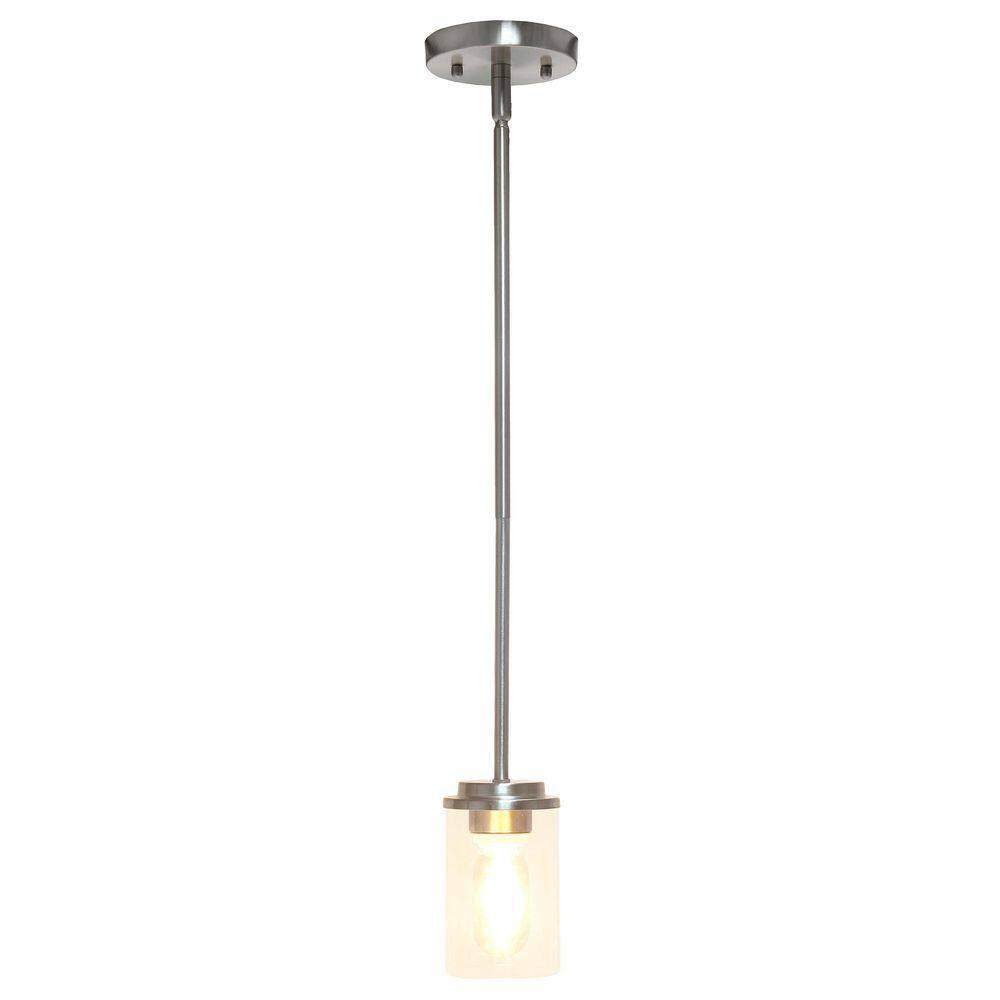 1-Light 5.75" Minimalist Industrial Farmhouse Adjustable Hanging Clear Cylinder Glass Pendant Metallic Silver - Lalia Home: UL Listed, E26 Base
