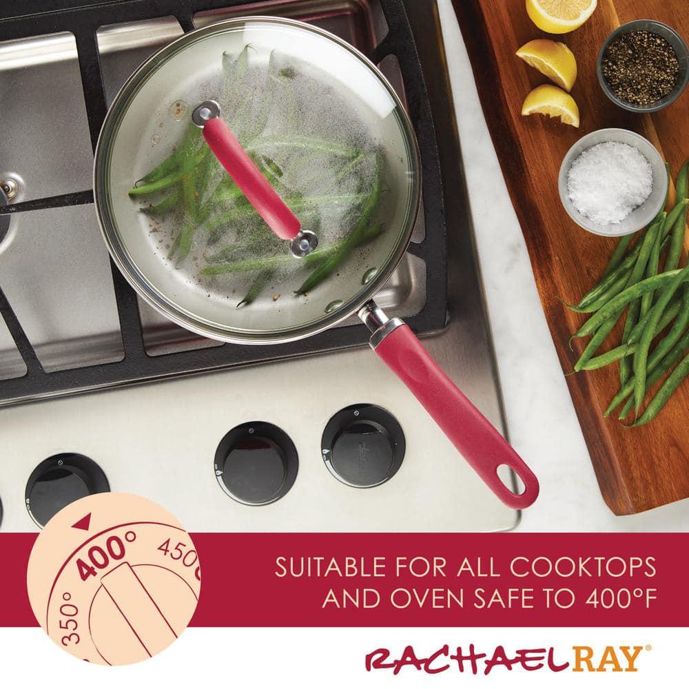 Rachael Ray Create Delicious Aluminum Nonstick Covered Deep Frying Pan, 9.5-Inch, Red Shimmer