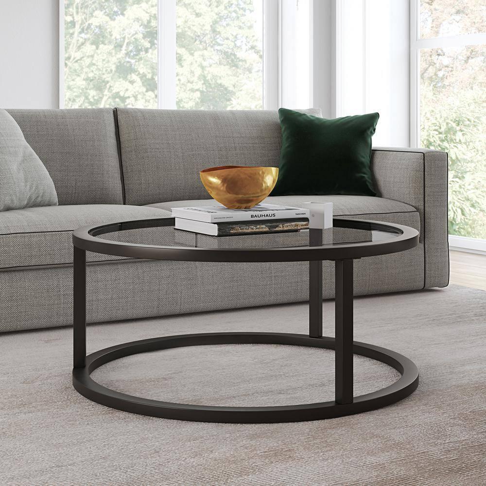 Evelyn&Zoe Parker 35" Wide Round Coffee Table, Blackened Bronze