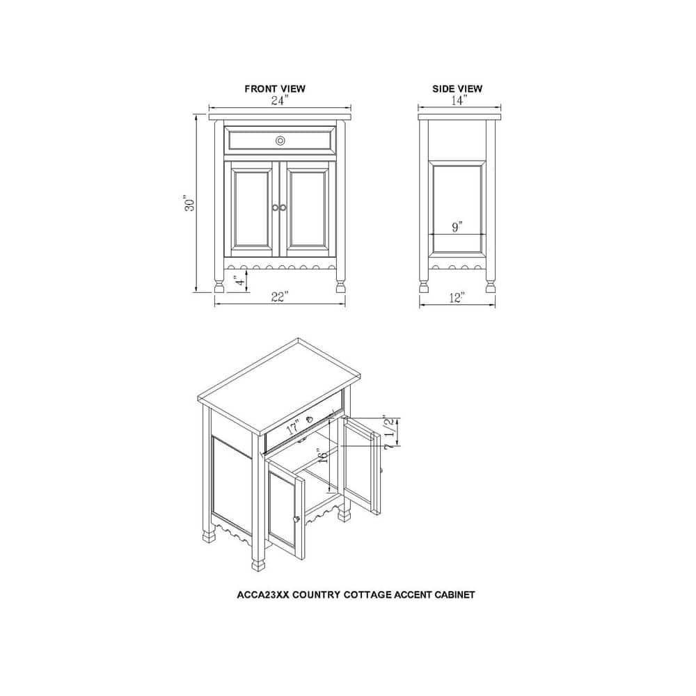 Alaterre Furniture Country Cottage Accent Cabinet, Antique Farmhouse Style Shelf and Square Turned Legs, Pine/Acacia Hardwood for Living Room, Red