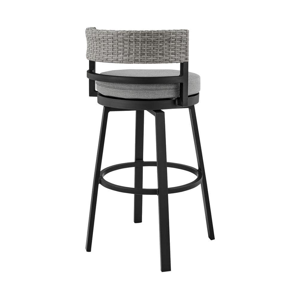 33 x 22 x 22 in.Encinitas Outdoor Patio Counter or Bar Height Bar Stool in Aluminum with Wicker and Grey Cushions