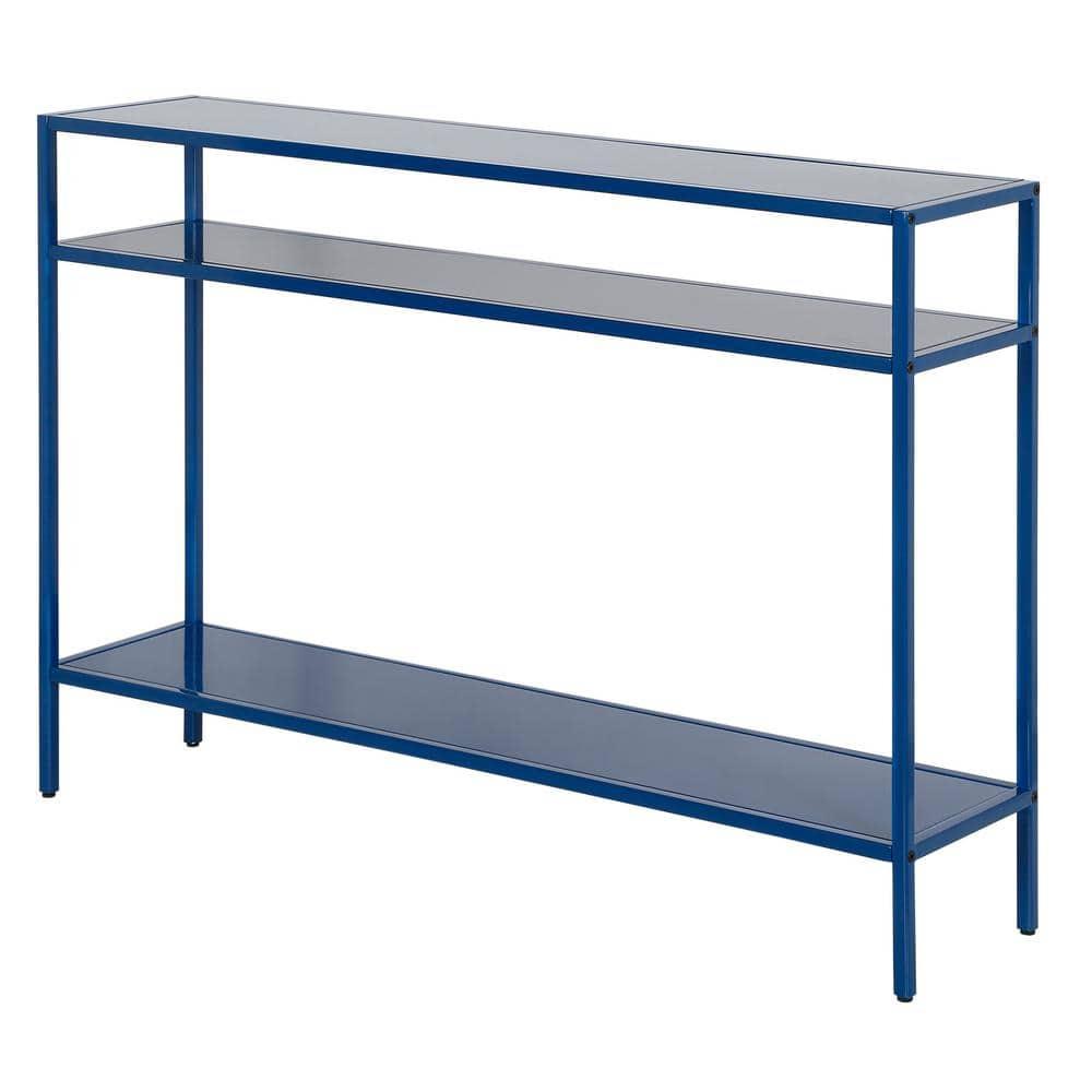 Evelyn&Zoe Ricardo 42" Wide Rectangular Console Table with Metal Shelves, Mykonos Blue
