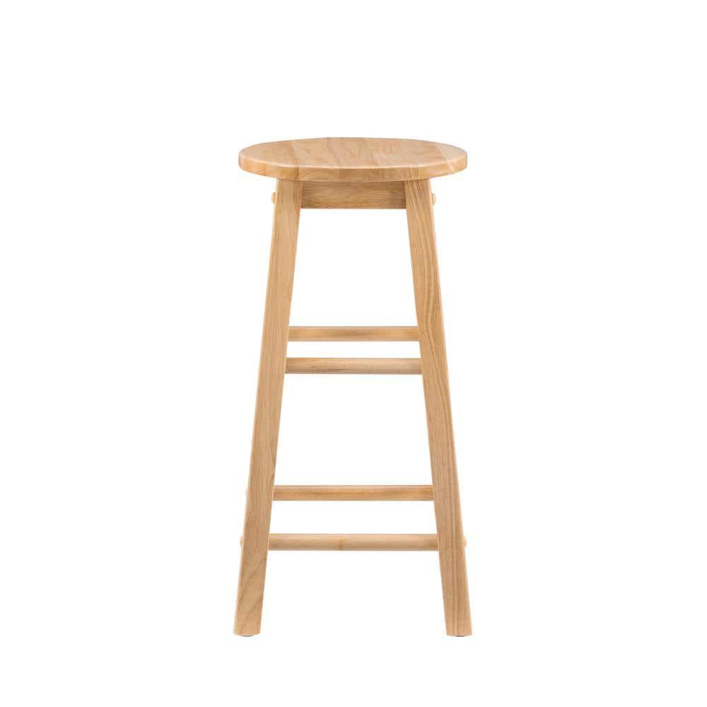 Linon Sims Classic 24" Backless Round Counter Stool in Natural Brown Rubberwood