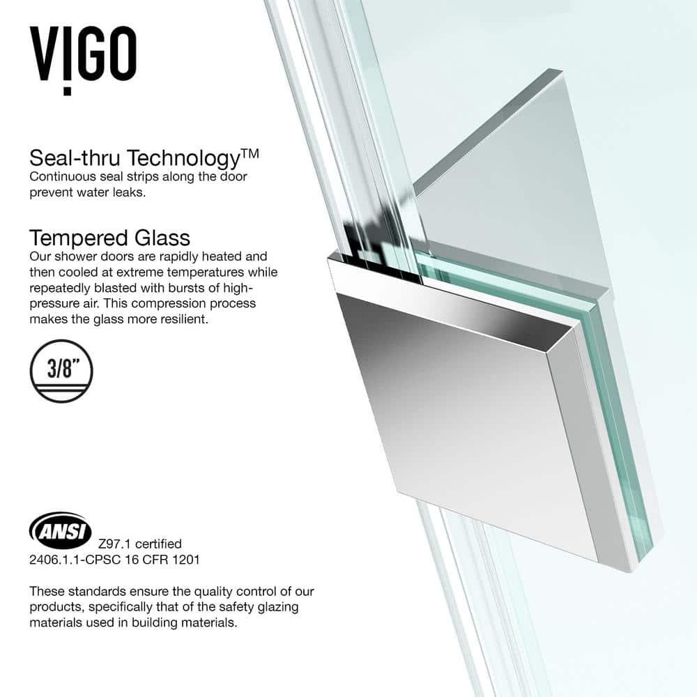 VIGO Piedmont 34" W x 34" D x 73" H Hinged Frameless Shower Enclosure with 3/8  Clear Glass VG6062CHCL36
