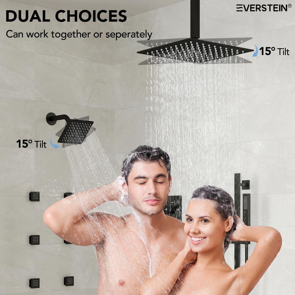 DualJetSpa 15-Spray Patterns 16" & 6" Dual Shower Head, Shower FaucetSystem with Thermostatic Rough-in Valve and Body Jets
