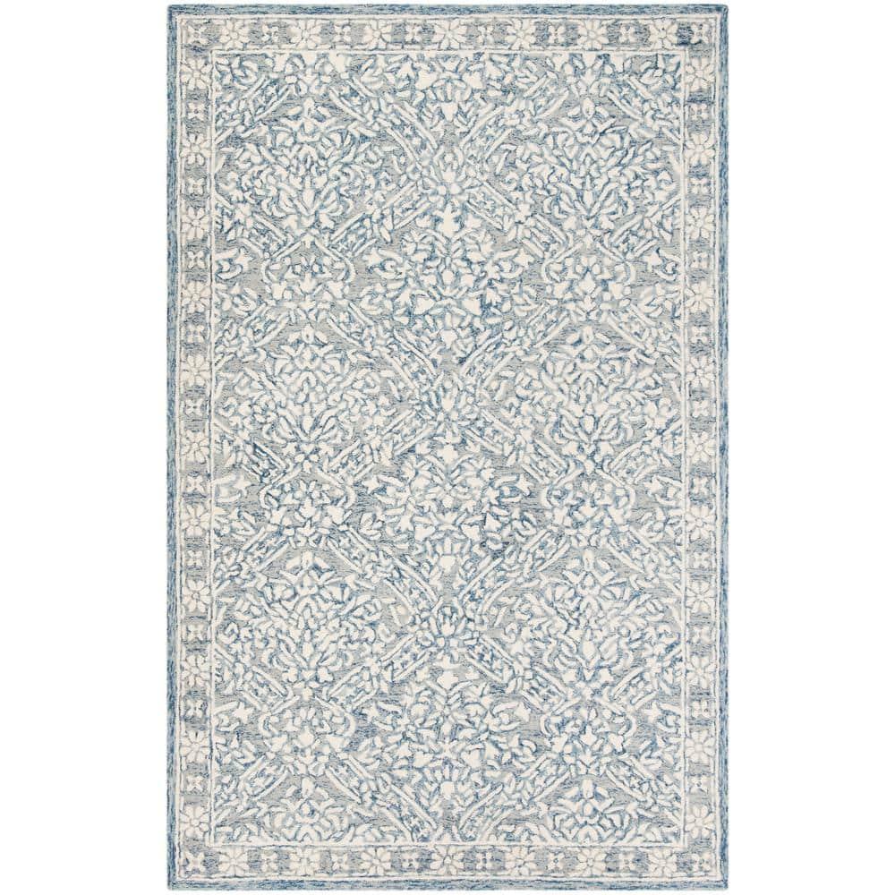 SAFAVIEH Micro-Loop Carmella Oriental Wool Area Rug, Blue/Ivory, 10' x 14'