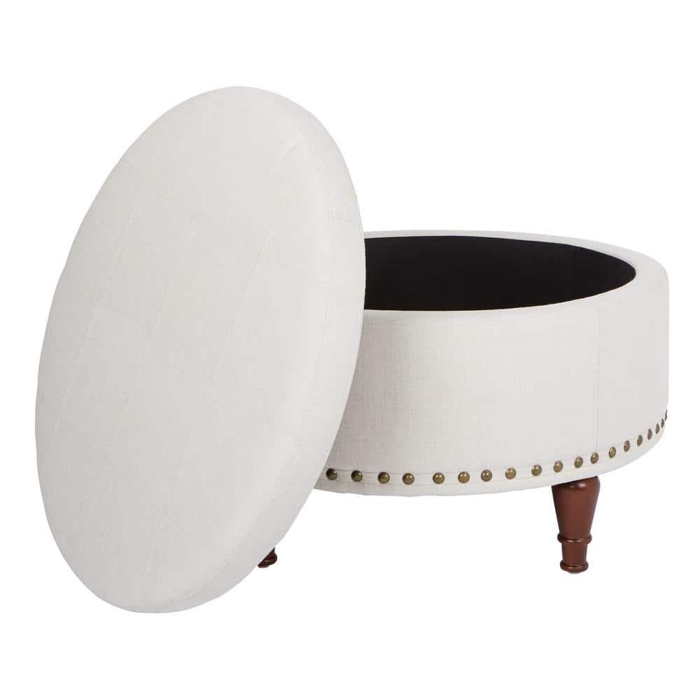 Alloway Storage Ottoman Linen - OSP Home Furnishings: Mid-Century Modern Footstool, Wood Frame