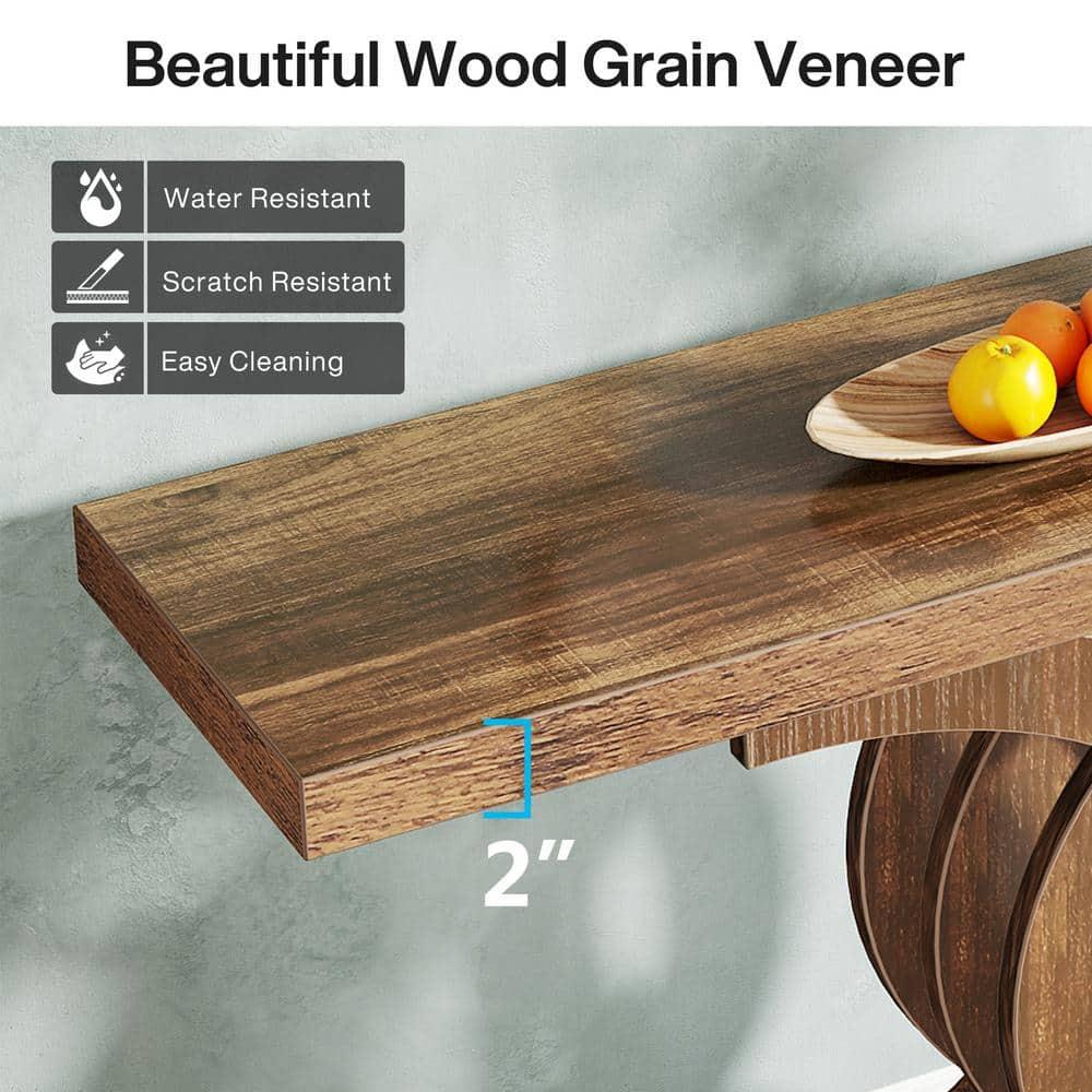 Tribesigns Modern 39-inch Console Tables, Farmhouse Entryway Table with Geometric Base, Wooden Narrow Hallway Table/Sofa Table for Living Room, Brown