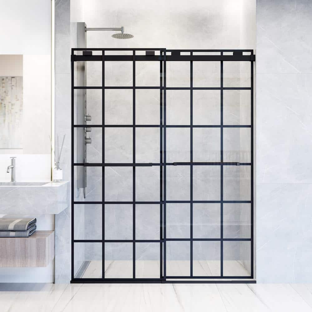 Houston 56-60" W x 76" H Double Sliding Frameless Shower Door with 3/8" Grid Clear Glass