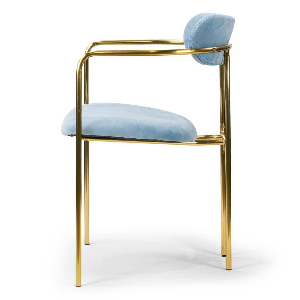 Set of 2 Demi Contemporary Chair Light Blue - LumiSource: Gold Frame, Velvet, Cushioned Seat