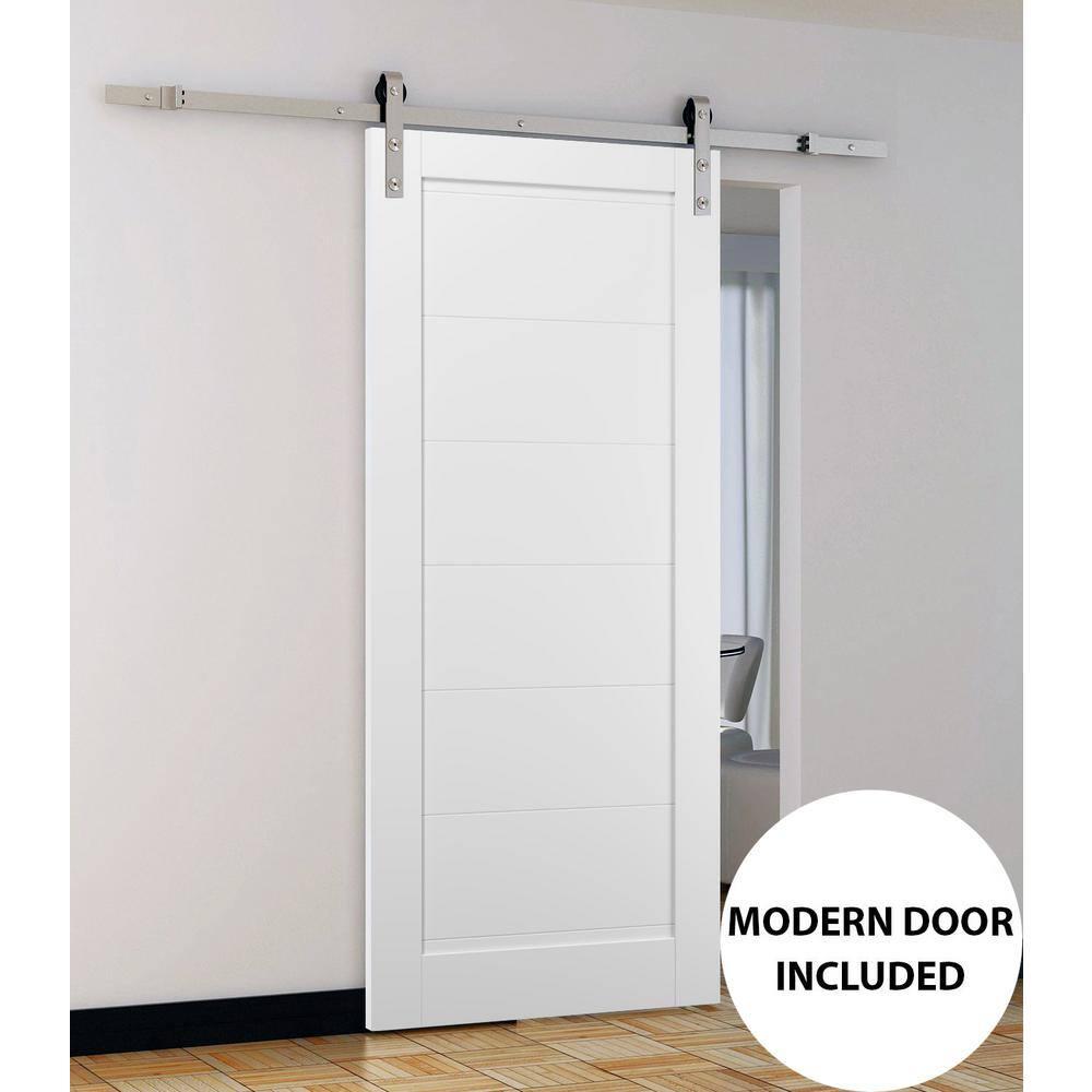 SARTODOORS Quadro Paneled Wood Barn White Door with Installation Hardware Kit