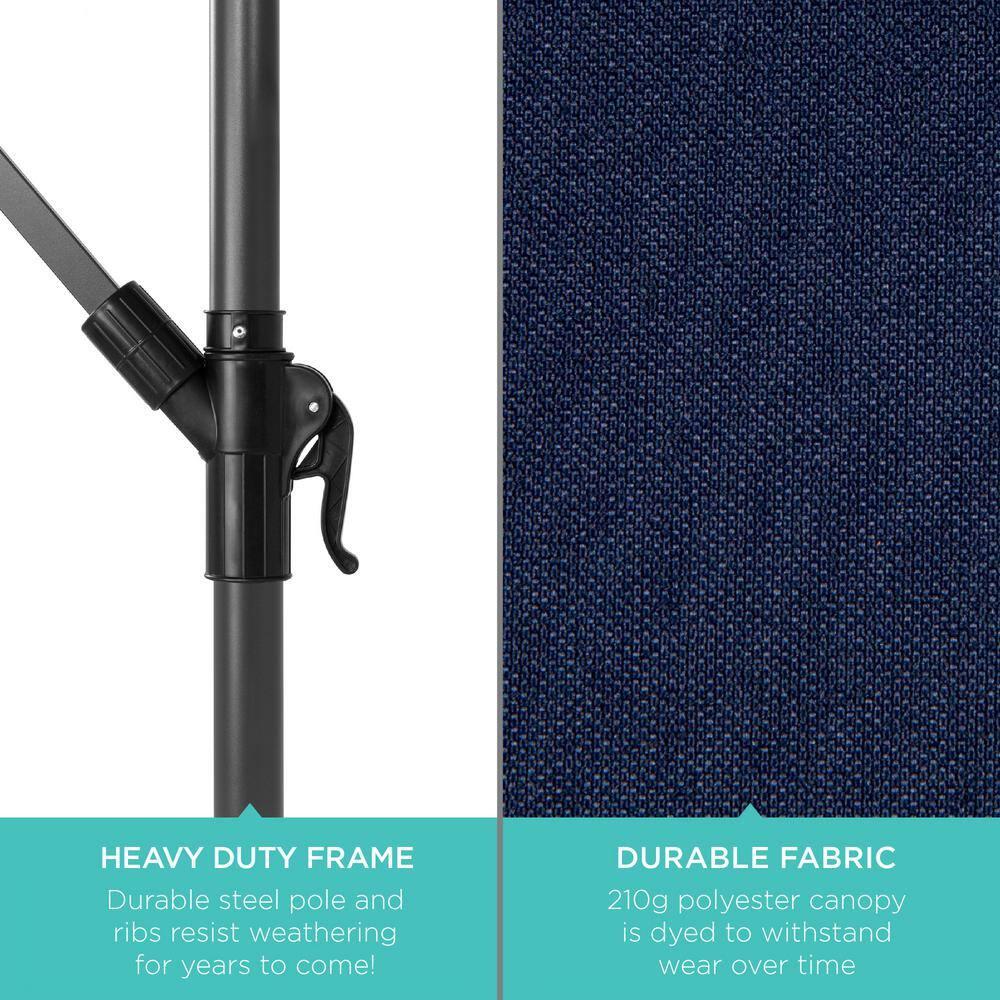 Best Choice Products 10ft Solar LED Offset Hanging Outdoor Market Patio Umbrella w/ Adjustable Tilt - Navy Blue