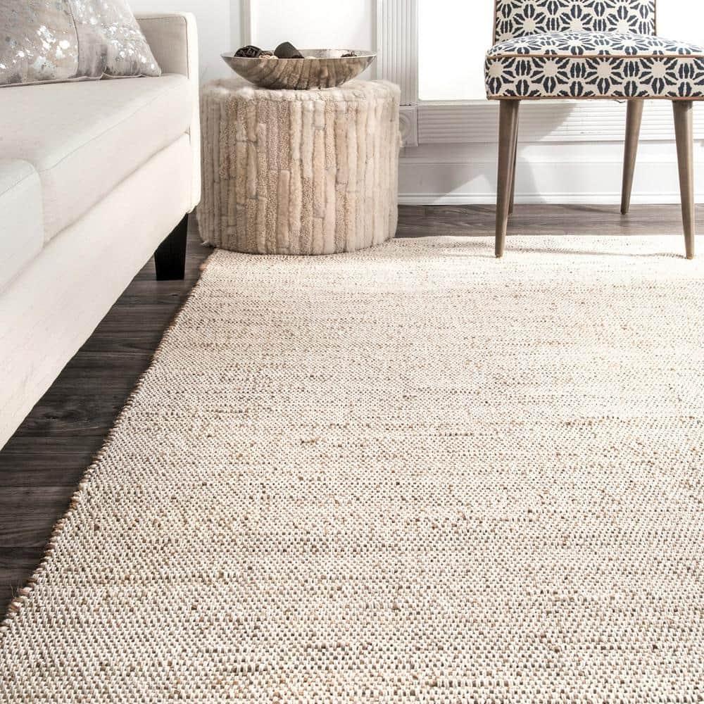 Nuloom 4 Round Elfriede Jute & Cotton Hand Woven Indoor Area Rug, Natural, Solid Rustic Farmhouse Style Natural Fiber Bedroom, Living Room,