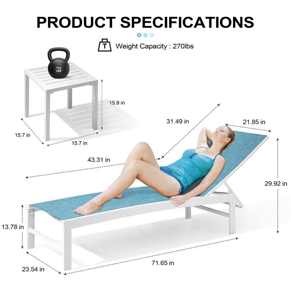 Crestlive Products Set of 3 Outdoor Aluminum Chaise Lounge Chairs and Table, Blue