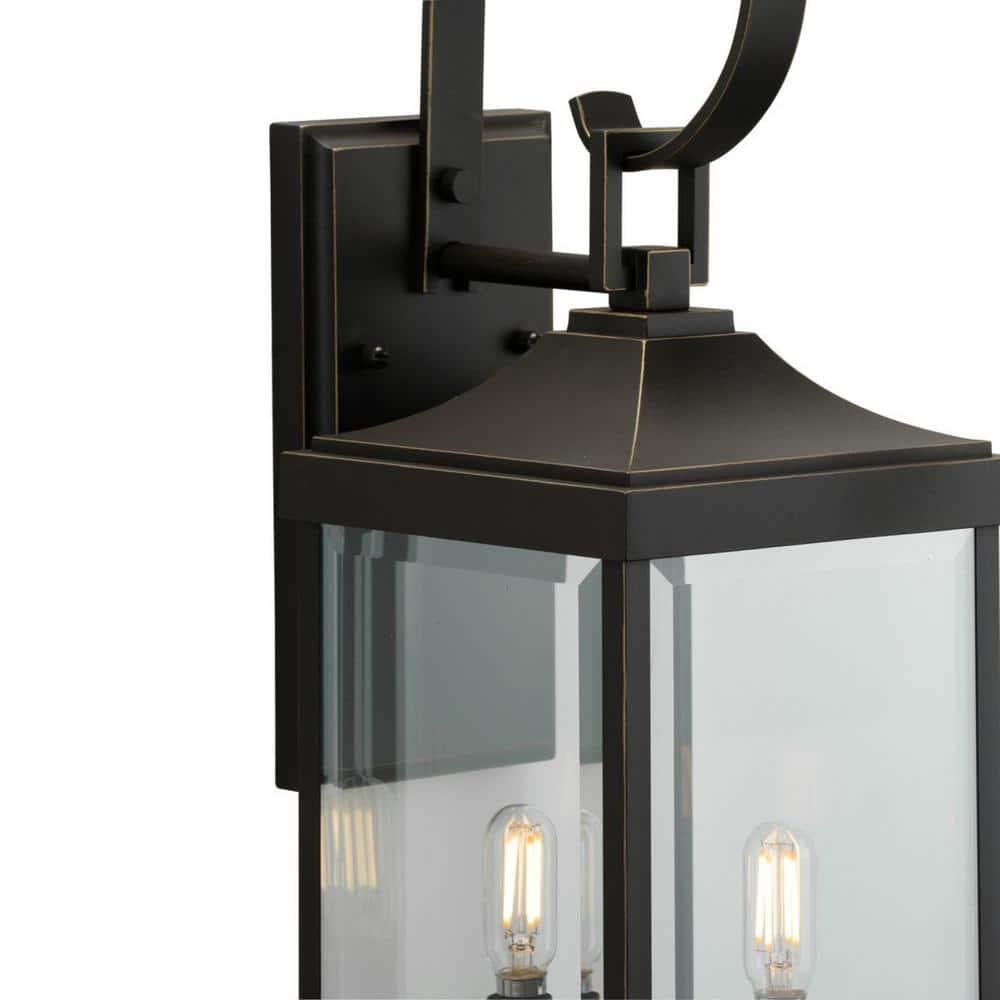 Progress Lighting Gibbes Street 3-Light Wall Lantern in Antique Bronze with Clear Beveled Glass Shade