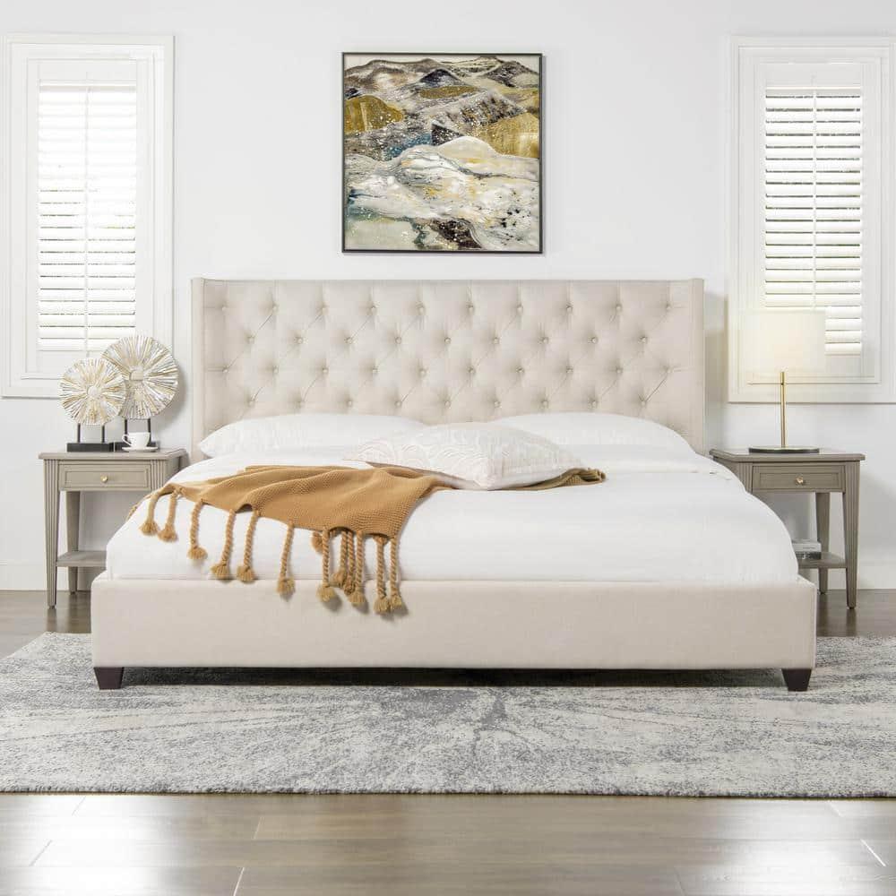 Manhattan Shelter King Platform Bed Frame Light Beige