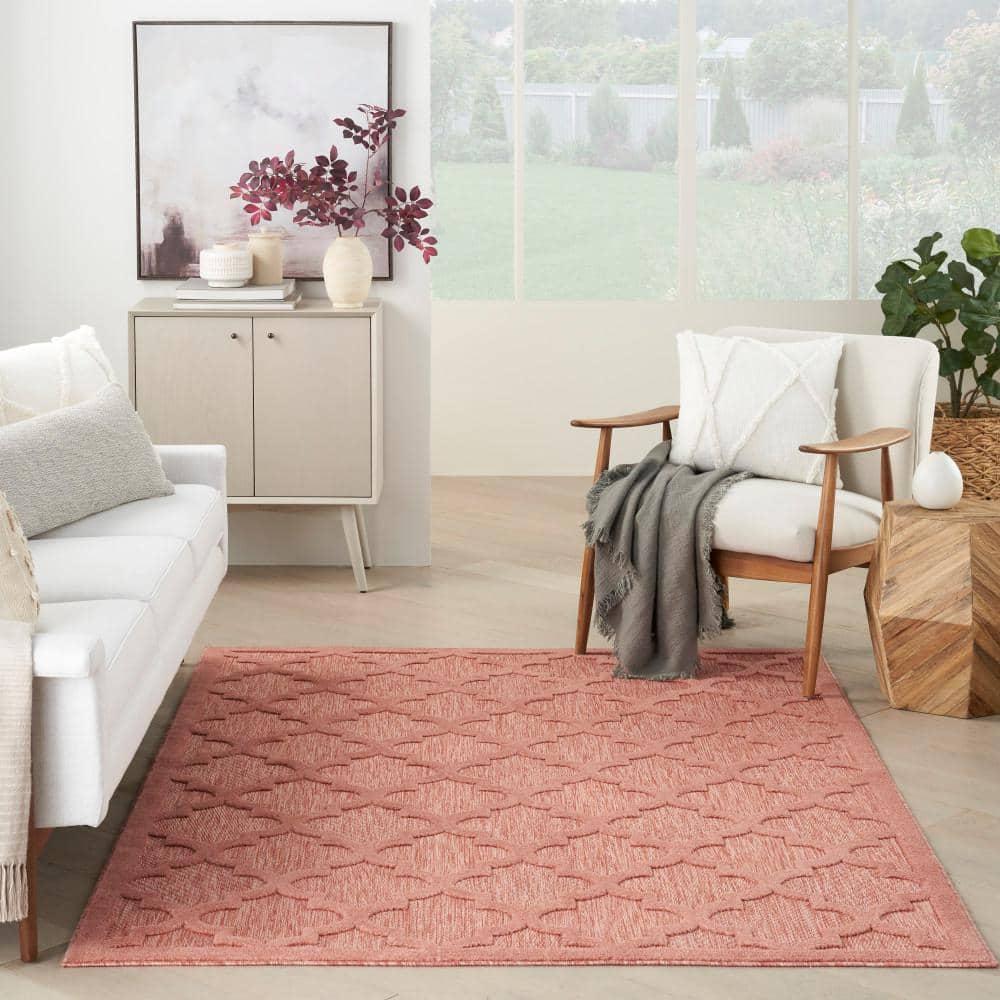 Nourison Easy Care Trellis Flatweave Indoor Outdoor Area Rug 6' x 9' Coral/Orange