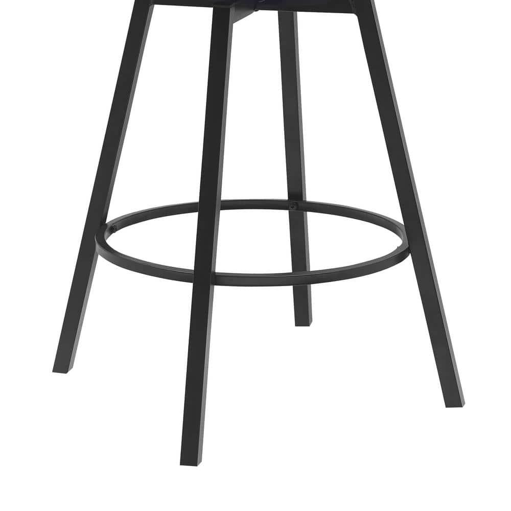 Armen Living Indoor Athena 27" Swivel Black Wood Counter Stool in Blue Fabric with Black Metal