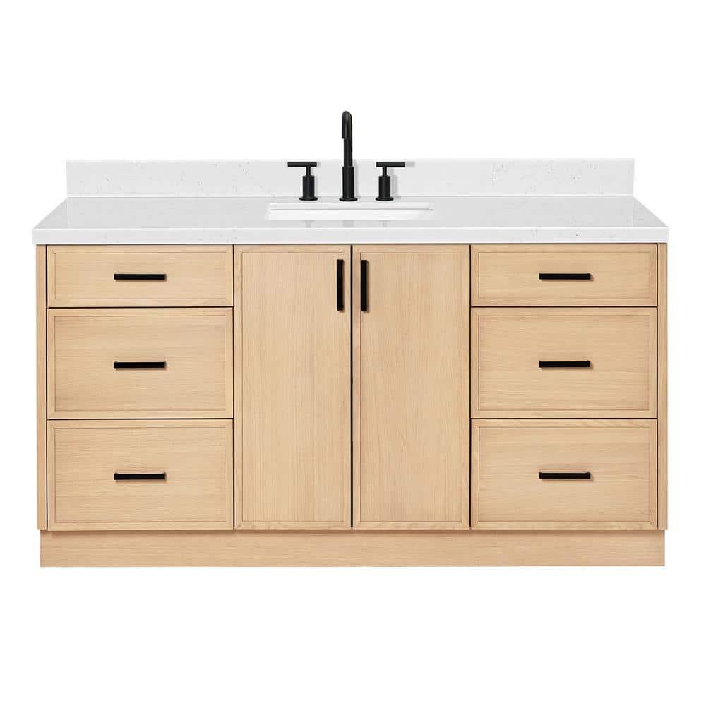 Kelly 66 in. W x 22 in. D x 36 in. H Single Bath Vanity in Oak with Carrara White Quartz Top
