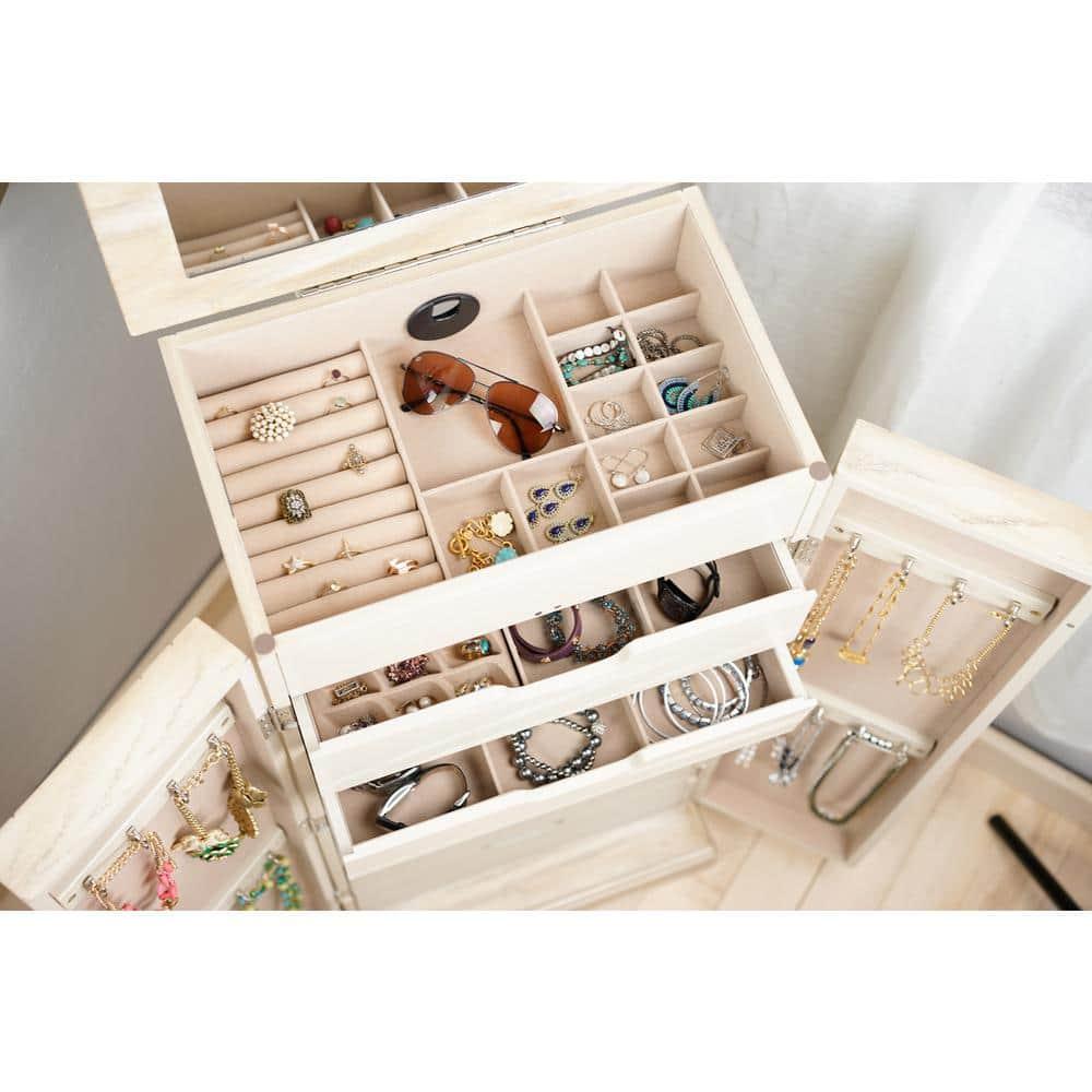 Hives & Honey Meadow Standing Jewelry Armoire Cabinet, Jewelry Storage Organizer with Top Flip Mirror, 2 Doors, 7 Drawers, Jewelry Chest, Jewelry Box for Necklace, Earring, Bracelet, Taupe