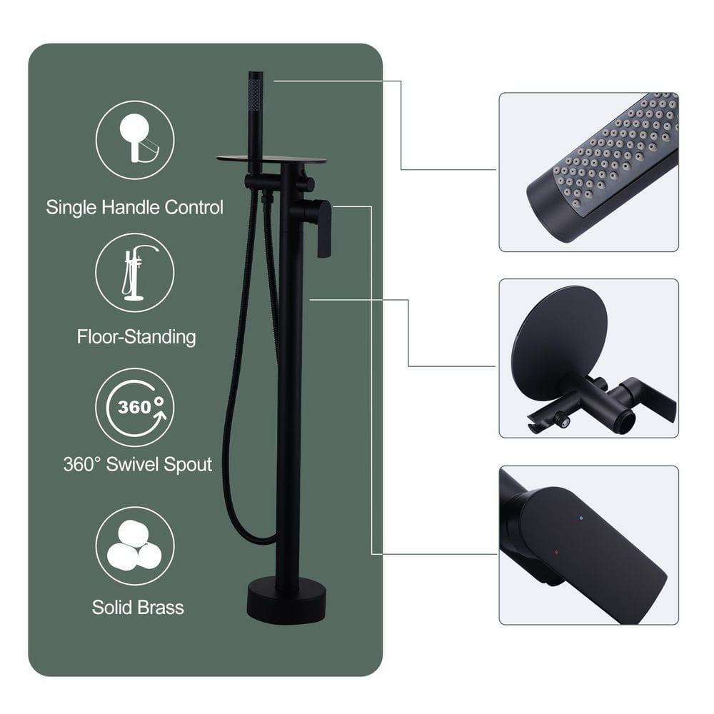 ARCORA Modern Single Handle Freestanding Tub Faucet, Floor Mount Tub Filler With Hand Shower AR9203600B