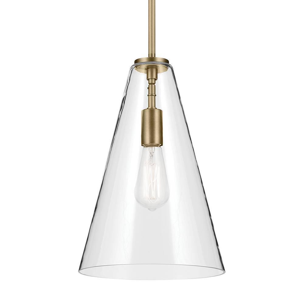 Everly 15.25" 1-Light Cone Pendant with Clear Glass in Natural Brass, for Kitchen Island, Dining Nook, Bedroom, (15.25" x 10.25") 42199NBR