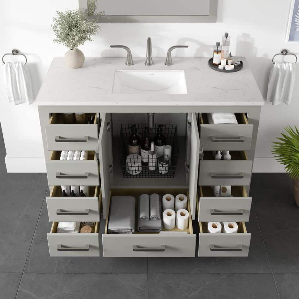 Eviva Aberdeen 42"W x 22"D Gray Bathroom Vanity with White Carrara Quartz Countertop and Undermount Porcelain Sink