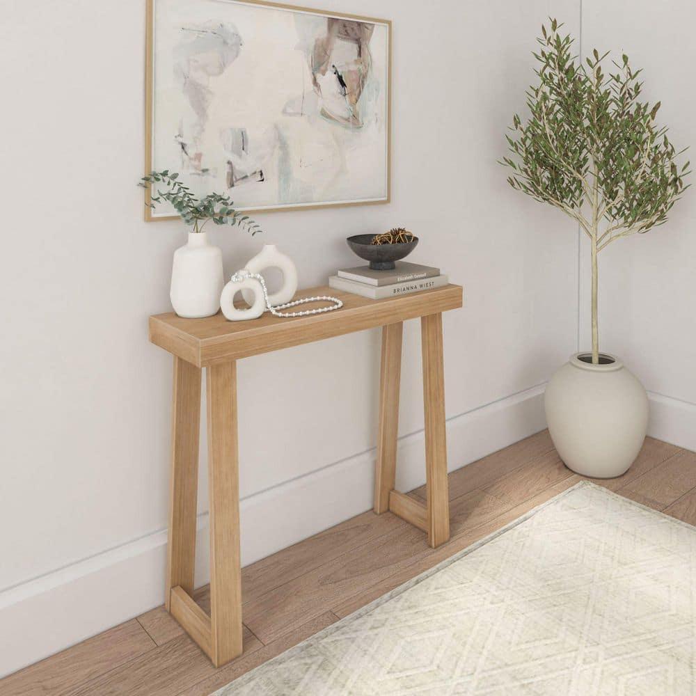Plank+Beam 36” Solid Wood Console Table, Classic Farmhouse Style Sofa Table, Narrow Entryway Table for Hallway, Blonde