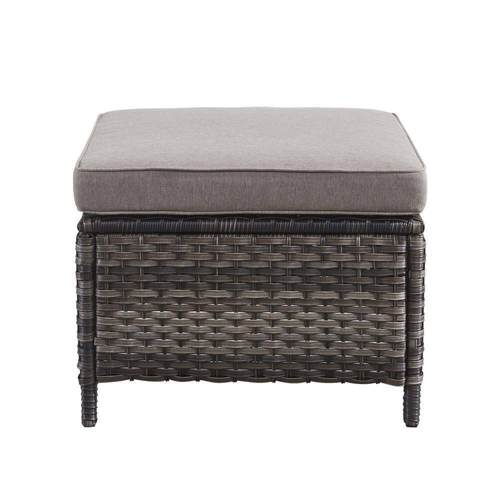 PARKWELL 2PCS Outdoor Wicker Ottoman Patio Rattan Furniture Metal Footrest Seat Square Footstool Patio Furniture w/ Gray Cushion