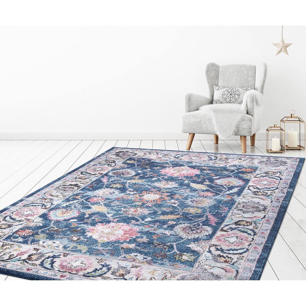 Concord Global Trading 72342 2 x 7 ft. Vintage Istanbul Border Runner Rug, Navy