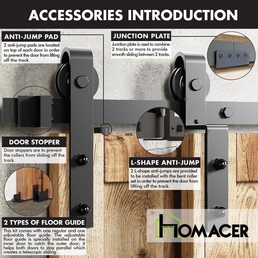 Homacer Black Rustic Single Track Bypass Sliding Barn Door Hardware Kit 6.6ft Black Rustic Carbon Steel Powder Coated Barn Door Hardware Kit