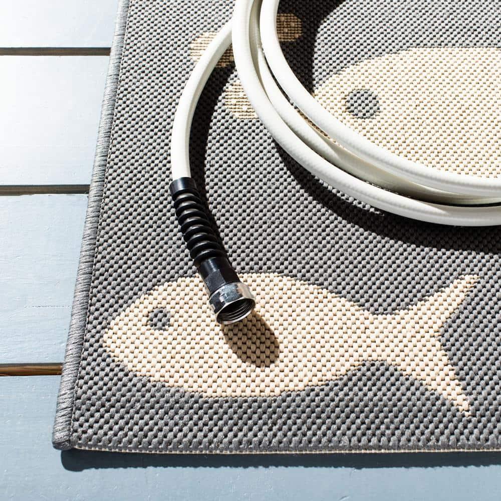 SAFAVIEH Courtyard Trena Fishes Indoor/Outdoor Area Rug, Dark Grey/Beige, 9' x 12'