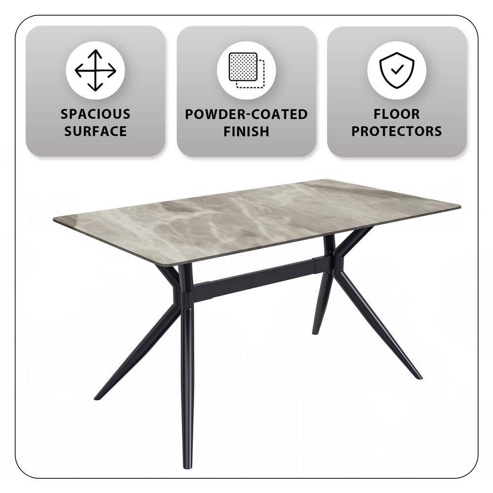 Hokku Designs Senath Modern Dining Table with Sintered Stone Top and Stainless Steel Base